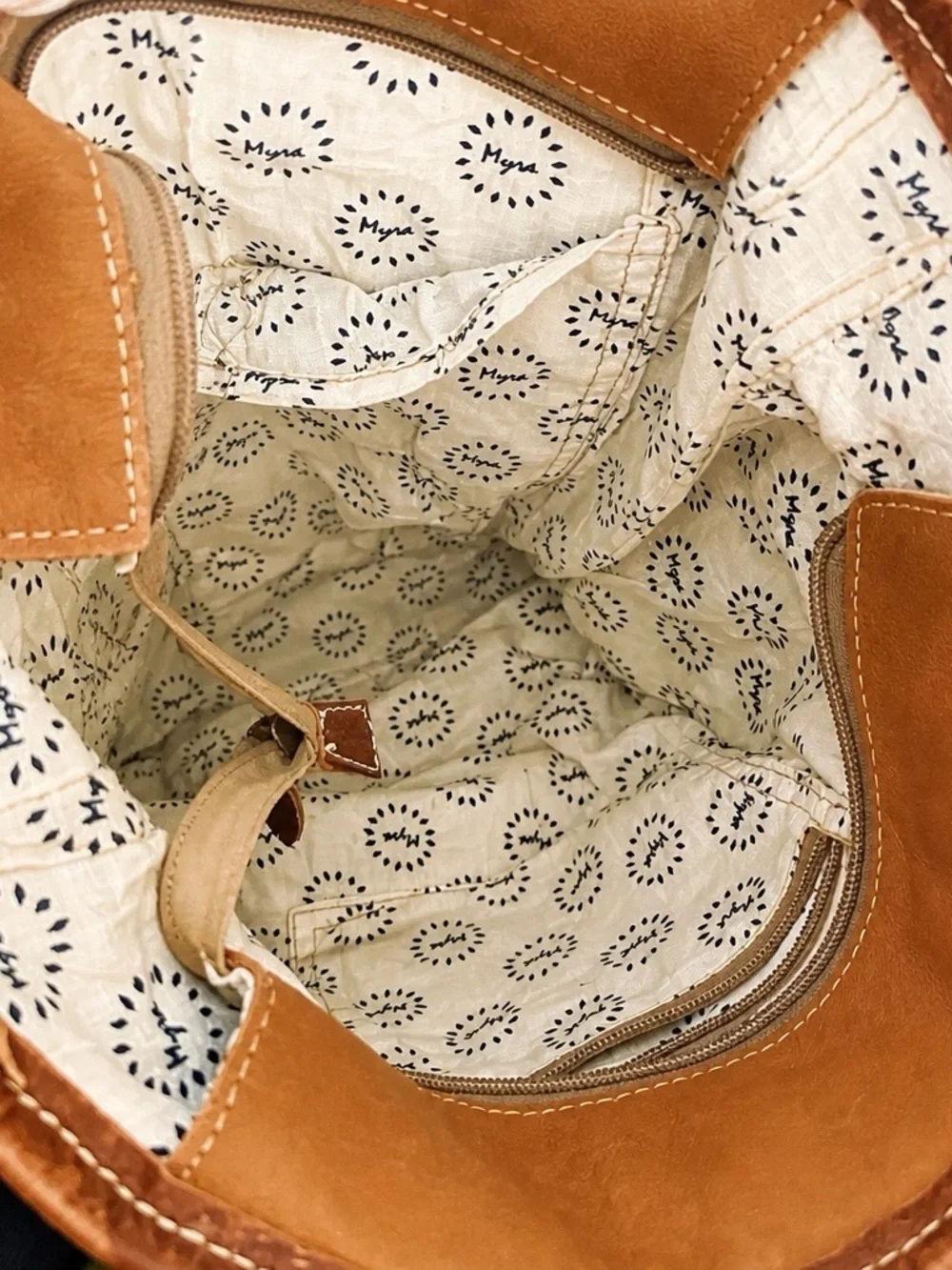 Myra Bag Cowhide/Tapastry Zip Close Large Purse